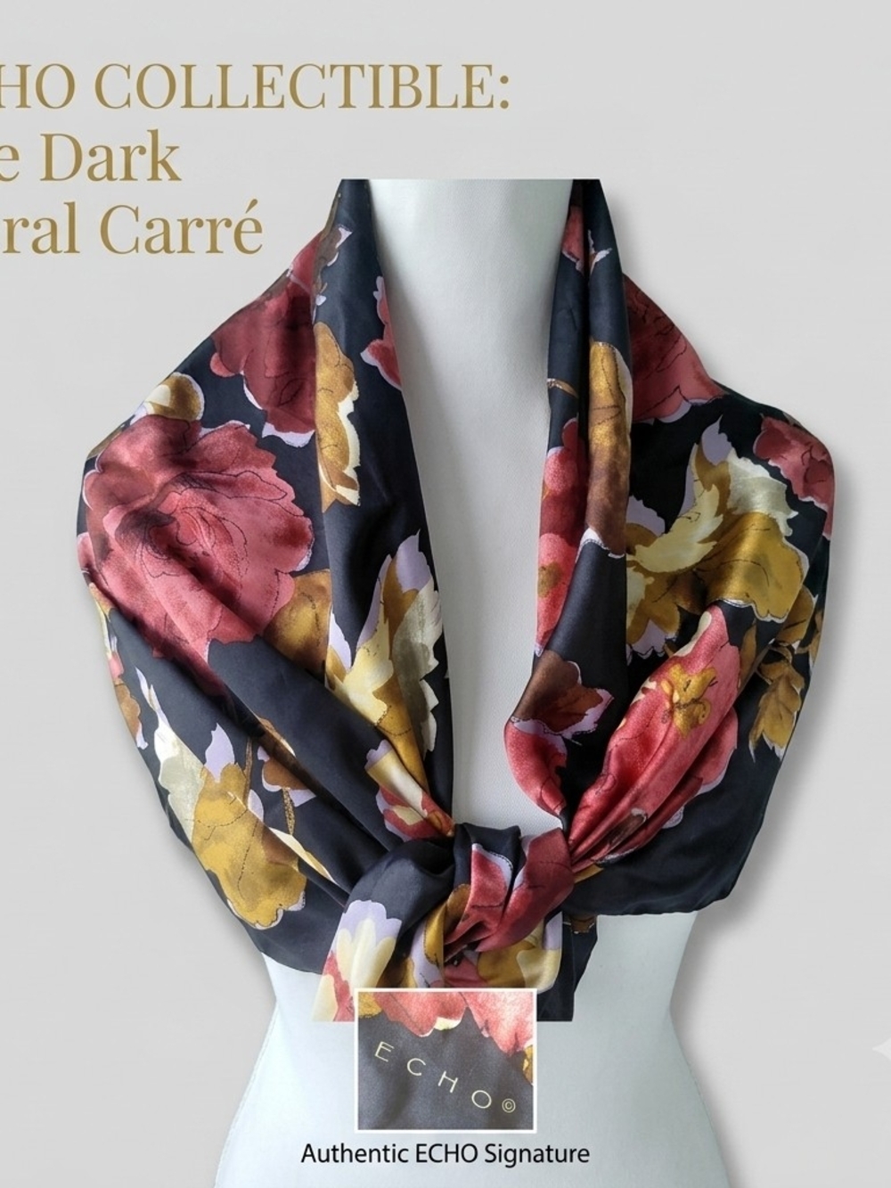 ​Vintage Echo 100% Silk Large Square Floral Scarf